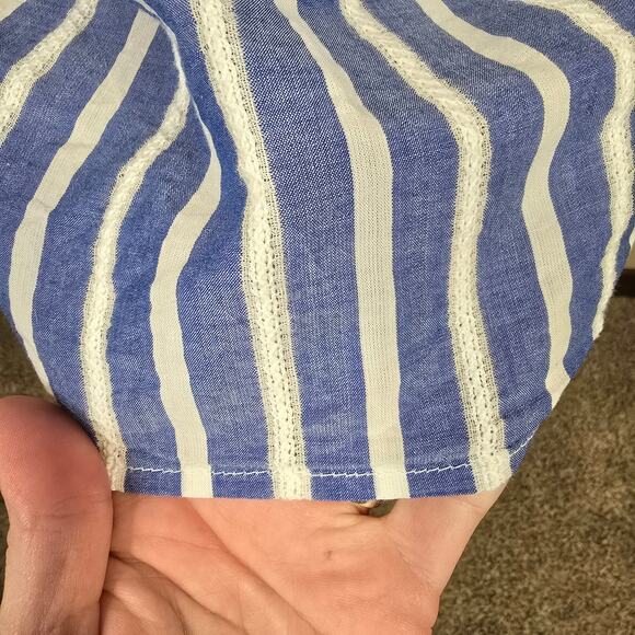 Women's Talbots Blue Striped Blouse w/ Crochet Detail | Size XL Petite - Picture 9 of 11